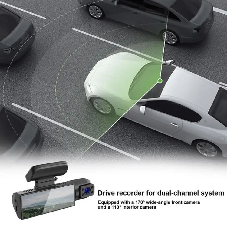 3.16 inch 1080P HD Night Vision Front and Inside Dual Lenses Driving Recorder, Front and Inside Dual Lenses