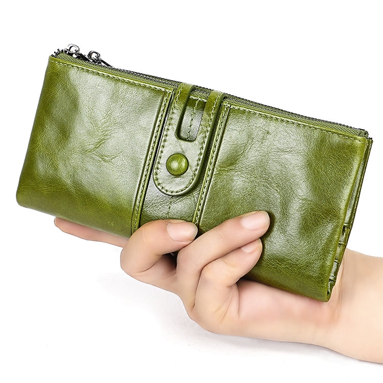 3520 Long Cowhide Leather Folding Anti-magnetic RFID Wallet for Ladies, with Card Slots, 3520 Black, 3520 Coffee, 3520 Blue, 3520 Red, 3520 Yellowish-brown