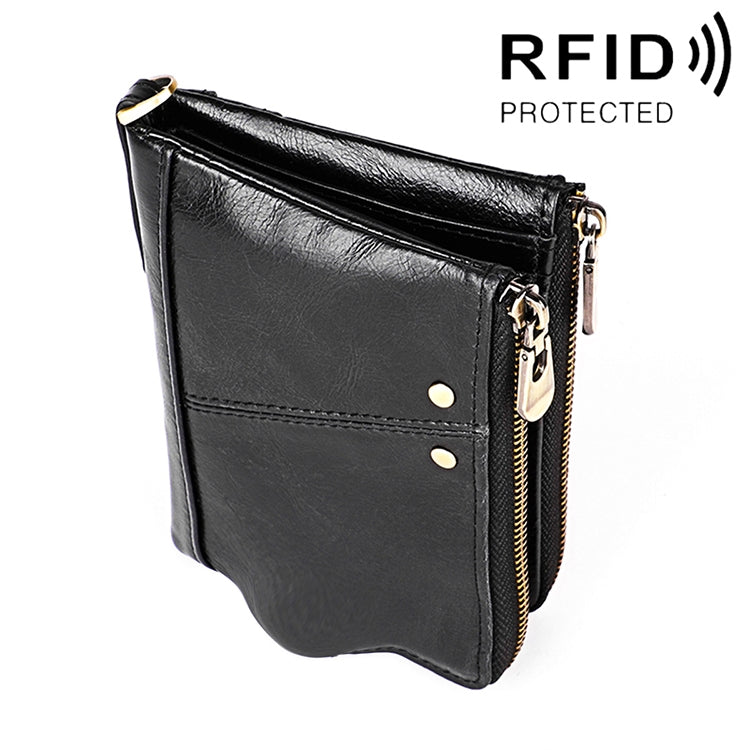 3533 Long Crazy Horse Texture Cowhide Leather Folding Anti-magnetic RFID Wallet Clutch Bag for Men, with Card Slots, 3533 Black, 3533 Coffee, 3533 Blue, 3533 Red, 3533 Yellowish-brown
