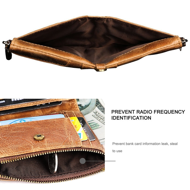 3533 Long Crazy Horse Texture Cowhide Leather Folding Anti-magnetic RFID Wallet Clutch Bag for Men, with Card Slots, 3533 Black, 3533 Coffee, 3533 Blue, 3533 Red, 3533 Yellowish-brown