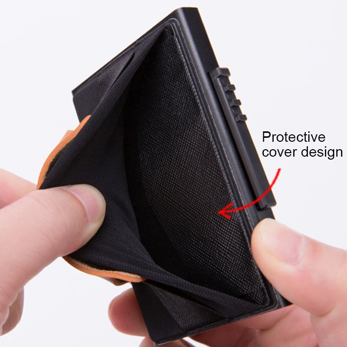 X-32C Automatically Pop-up Card Type Anti-magnetic RFID Anti-theft Men Aluminum Alloy A Dial Button Elastic Bag Wallet with PU Leather Strap, X-32C A Dial Button  Silver, X-32C A Dial Button Black
