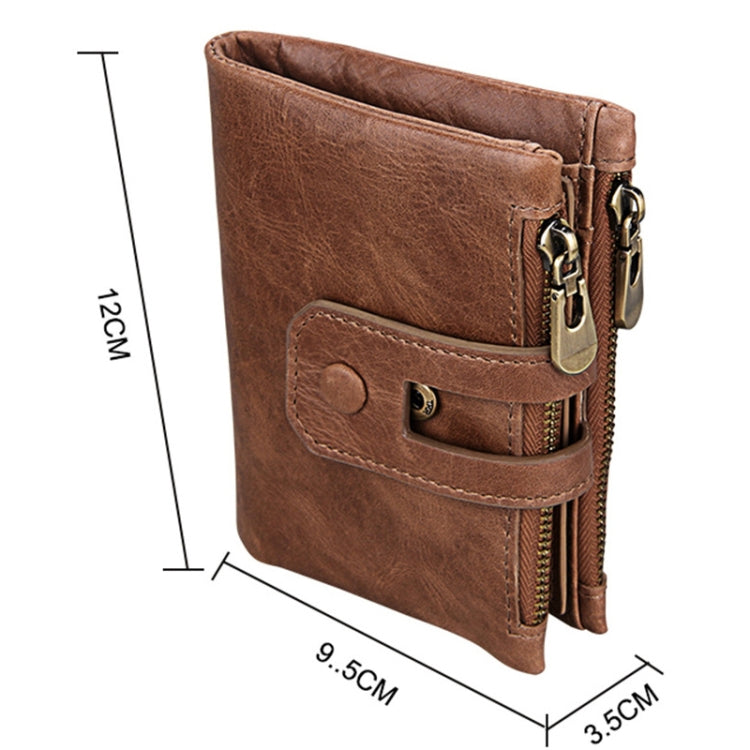 Genuine Cowhide Leather Crazy Horse Texture Zipper 3-folding Card Holder Wallet RFID Blocking Coin Purse Card Bag Protect Case for Men, Size: 12*9.5*3.5cm