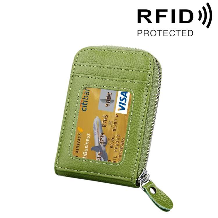 Genuine Cowhide Leather Solid Color Zipper Vertical Card Holder Wallet RFID Blocking Card Bag Protect Case with 12 Card Slots, Size: 11.5*7.5cm