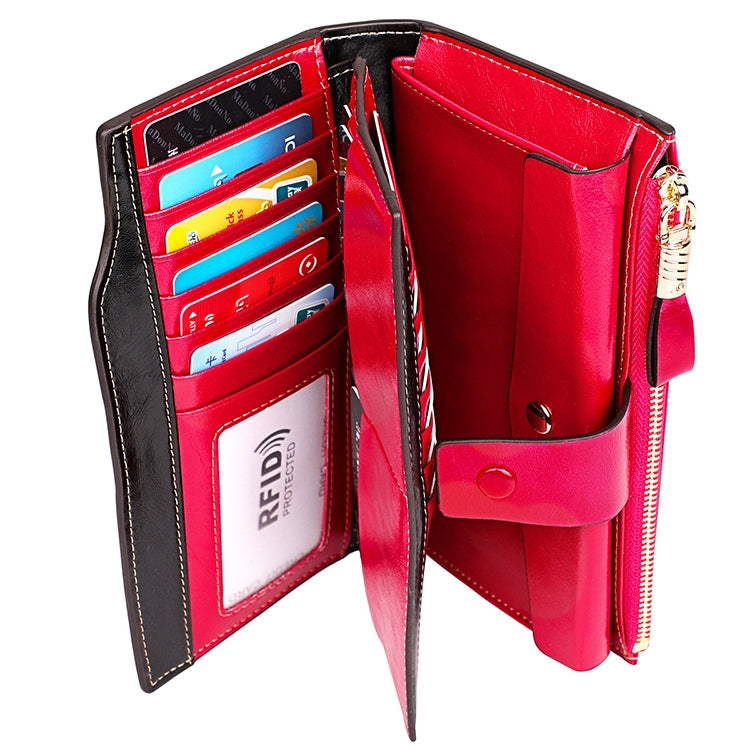 8236 Antimagnetic RFID Multi-function Oil Wax Leather Lady Wallet Large-capacity Purse