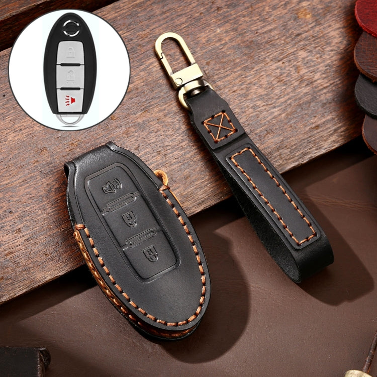 Hallmo Car Cowhide Leather Key Protective Cover Key Case for Nissan Sylphy 3-button Horn, Fr Nissan Sylphy 3-button Horn, For Nissan Sylphy 3-button Horn