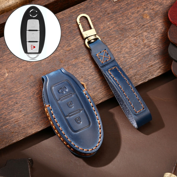 Hallmo Car Cowhide Leather Key Protective Cover Key Case for Nissan Sylphy 3-button Horn, Fr Nissan Sylphy 3-button Horn, For Nissan Sylphy 3-button Horn