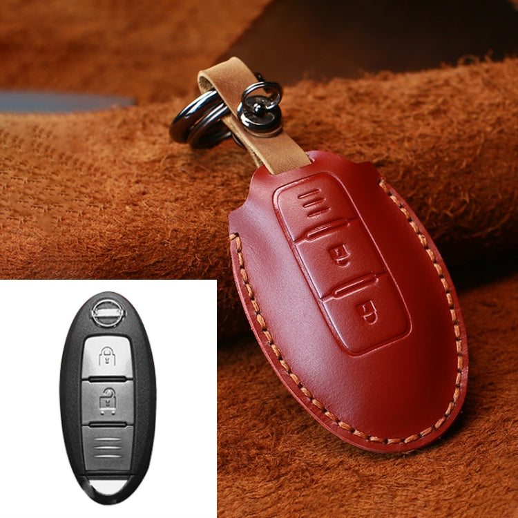 For Nissan Car Cowhide Leather Key Protective Cover Key Case, Three Keys Horizontal Line Version, For Nissan, Three Keys Horizontal Line Version