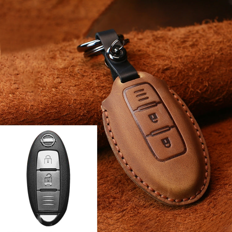 For Nissan Car Cowhide Leather Key Protective Cover Key Case, Three Keys Horizontal Line Version, For Nissan, Three Keys Horizontal Line Version
