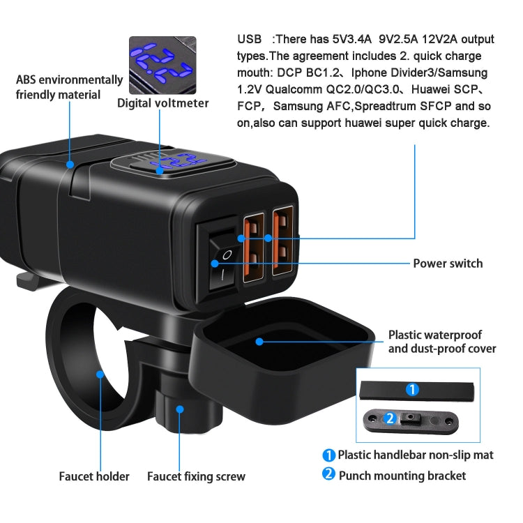 Universal Car Super Quick Dual Port USB Charger Power Outlet Adapter with LED Digital Voltmeter