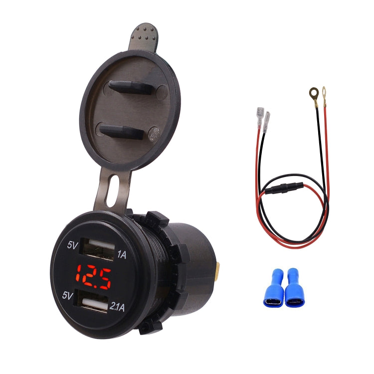 Universal Car Dual Port USB Charger Power Outlet Adapter 3.1A 5V IP66 with LED Digital Voltmeter + 60cm Cable, 3.1A Voltmeter + 60cm Cable(Blue Light), 3.1A Voltmeter + 60cm Cable(Green Light), 3.1A Voltmeter + 60cm Cable(Red Light)