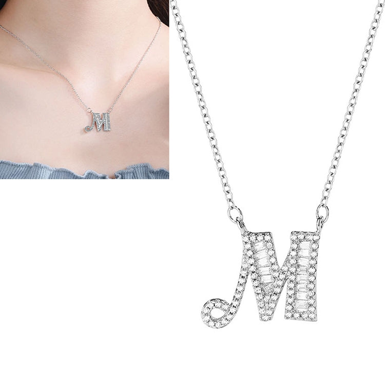 Women Fashion S925 Sterling Silver English Alphabet Pendant Necklace, C, H, K, M