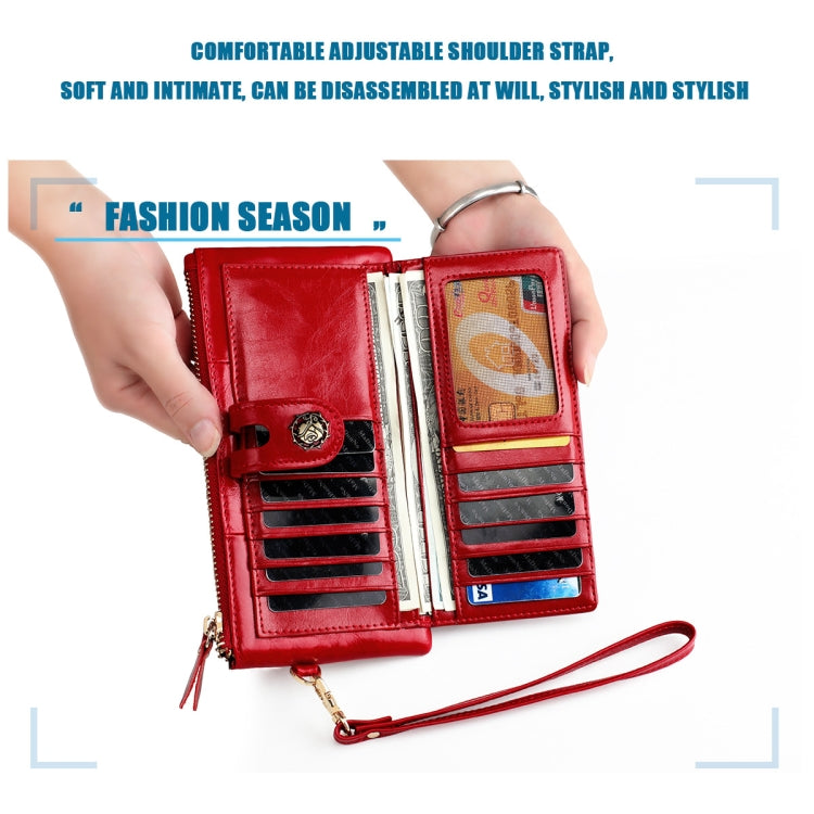 3506 Oil Wax Vintage Texture RFID Anti-Degaussing Hand Held Wallet for Ladies