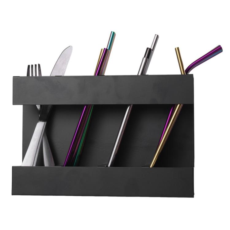 Four-grid Straw Cutlery Metal Storage Rack Kitchen Organizer without Soft Magnetic Sheet, without Soft Magnetic Sheet
