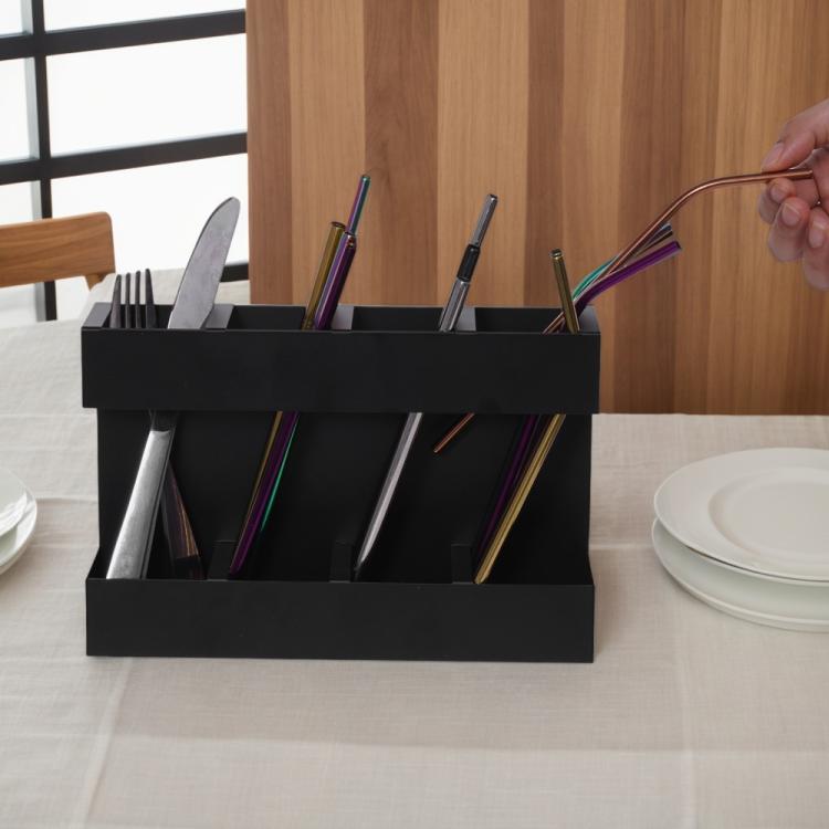 Four-grid Straw Cutlery Metal Storage Rack Kitchen Organizer without Soft Magnetic Sheet, without Soft Magnetic Sheet