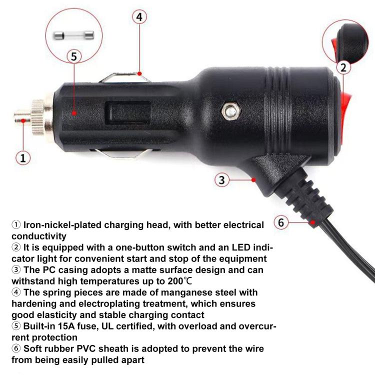 12V-24V 2 in 1 Car Cigarette Lighter Extension Cable with Switch, 0.2m