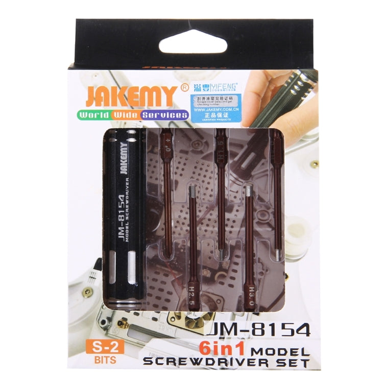 JAKEMY JM-8154 6 in 1 Model Screwdriver Set with 65mm S-2 Precision Bits(Cross 3.0, Hexagon H1.5 & H2.0 & H2.5 & H3.0), JM-8154