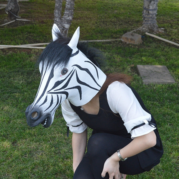 Popular Pretty Halloween Mask Masquerade Emulsion Horse Head Zebra Mask for Men and Women, Zebra