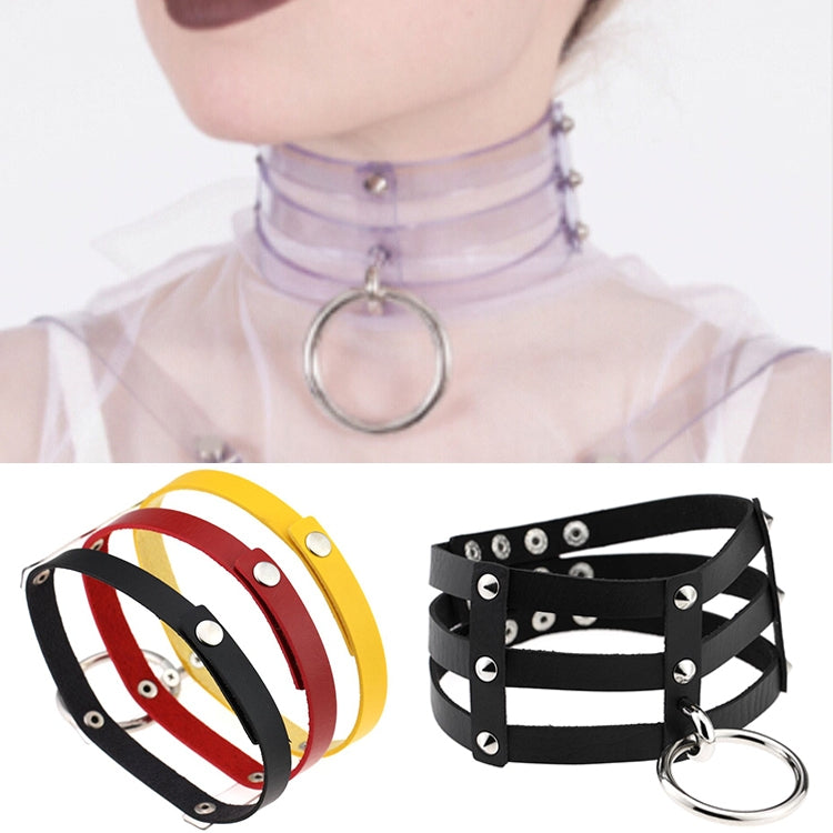 Harajuku Fashion Punk Gothic Rivets Collar Hand 3-rows Caged Leather Collar Necklace, (Dark Blue+Yellow+Green), (Magenta), (Dark Blue+Yellow+Dark Blue), Black, (Red+Green+Red), (Yellow), Coffee, (Purple), (Brown), 黑+红+黄, (Red+Dark Blue+Red), DHXQ, (Red...