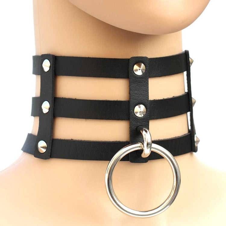 Harajuku Fashion Punk Gothic Rivets Collar Hand 3-rows Caged Leather Collar Necklace, (Dark Blue+Yellow+Green), (Magenta), (Dark Blue+Yellow+Dark Blue), Black, (Red+Green+Red), (Yellow), Coffee, (Purple), (Brown), 黑+红+黄, (Red+Dark Blue+Red), DHXQ, (Red...