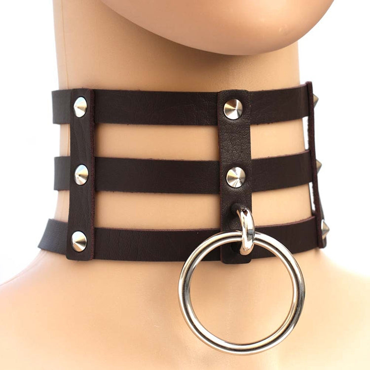 Harajuku Fashion Punk Gothic Rivets Collar Hand 3-rows Caged Leather Collar Necklace, (Dark Blue+Yellow+Green), (Magenta), (Dark Blue+Yellow+Dark Blue), Black, (Red+Green+Red), (Yellow), Coffee, (Purple), (Brown), 黑+红+黄, (Red+Dark Blue+Red), DHXQ, (Red...