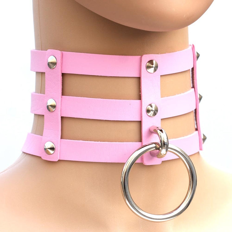 Harajuku Fashion Punk Gothic Rivets Collar Hand 3-rows Caged Leather Collar Necklace, (Dark Blue+Yellow+Green), (Magenta), (Dark Blue+Yellow+Dark Blue), Black, (Red+Green+Red), (Yellow), Coffee, (Purple), (Brown), 黑+红+黄, (Red+Dark Blue+Red), DHXQ, (Red...