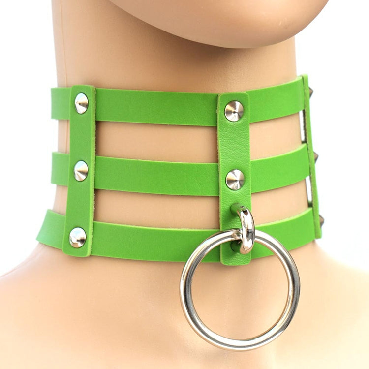 Harajuku Fashion Punk Gothic Rivets Collar Hand 3-rows Caged Leather Collar Necklace, (Dark Blue+Yellow+Green), (Magenta), (Dark Blue+Yellow+Dark Blue), Black, (Red+Green+Red), (Yellow), Coffee, (Purple), (Brown), 黑+红+黄, (Red+Dark Blue+Red), DHXQ, (Red...