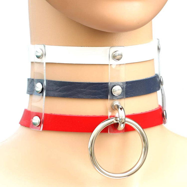 Harajuku Fashion Punk Gothic Rivets Collar Hand 3-rows Caged Leather Collar Necklace, (Dark Blue+Yellow+Green), (Magenta), (Dark Blue+Yellow+Dark Blue), Black, (Red+Green+Red), (Yellow), Coffee, (Purple), (Brown), 黑+红+黄, (Red+Dark Blue+Red), DHXQ, (Red...