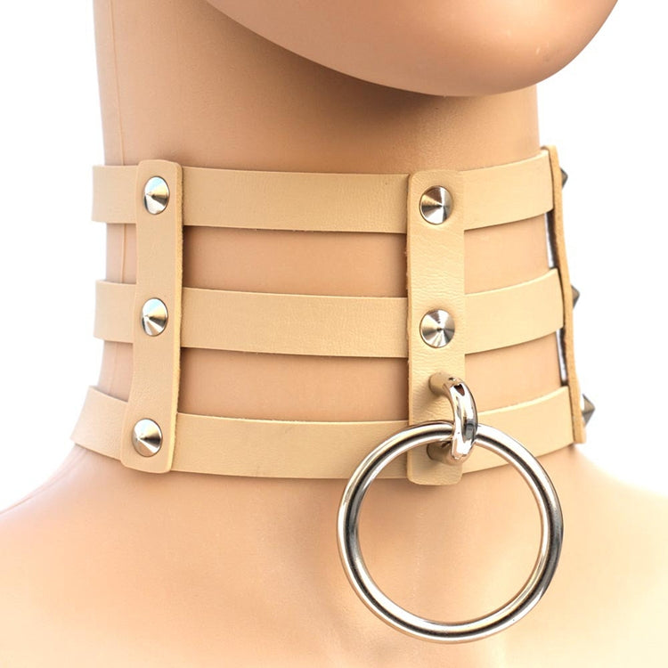 Harajuku Fashion Punk Gothic Rivets Collar Hand 3-rows Caged Leather Collar Necklace, (Dark Blue+Yellow+Green), (Magenta), (Dark Blue+Yellow+Dark Blue), Black, (Red+Green+Red), (Yellow), Coffee, (Purple), (Brown), 黑+红+黄, (Red+Dark Blue+Red), DHXQ, (Red...