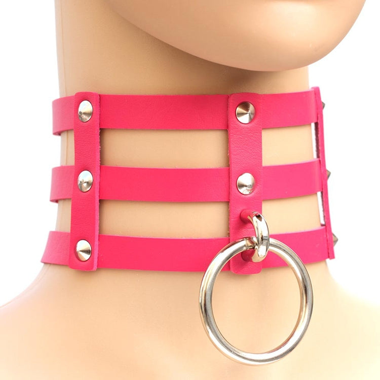 Harajuku Fashion Punk Gothic Rivets Collar Hand 3-rows Caged Leather Collar Necklace, (Dark Blue+Yellow+Green), (Magenta), (Dark Blue+Yellow+Dark Blue), Black, (Red+Green+Red), (Yellow), Coffee, (Purple), (Brown), 黑+红+黄, (Red+Dark Blue+Red), DHXQ, (Red...