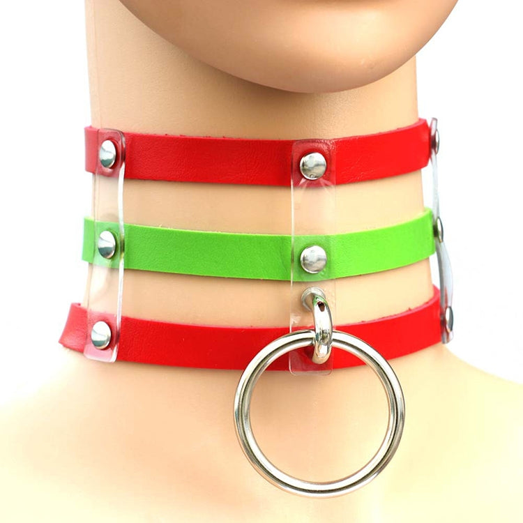 Harajuku Fashion Punk Gothic Rivets Collar Hand 3-rows Caged Leather Collar Necklace, (Dark Blue+Yellow+Green), (Magenta), (Dark Blue+Yellow+Dark Blue), Black, (Red+Green+Red), (Yellow), Coffee, (Purple), (Brown), 黑+红+黄, (Red+Dark Blue+Red), DHXQ, (Red...