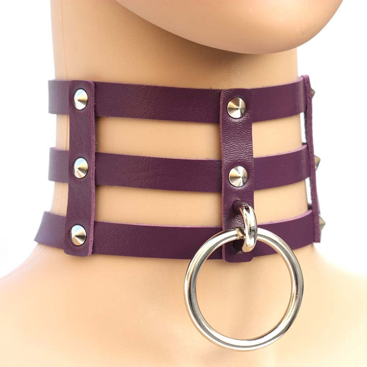Harajuku Fashion Punk Gothic Rivets Collar Hand 3-rows Caged Leather Collar Necklace, (Dark Blue+Yellow+Green), (Magenta), (Dark Blue+Yellow+Dark Blue), Black, (Red+Green+Red), (Yellow), Coffee, (Purple), (Brown), 黑+红+黄, (Red+Dark Blue+Red), DHXQ, (Red...