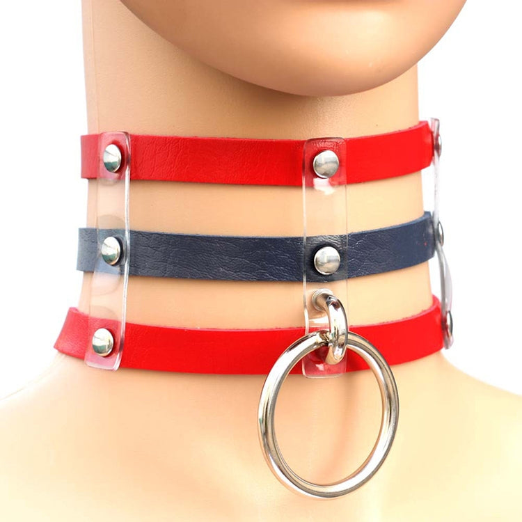 Harajuku Fashion Punk Gothic Rivets Collar Hand 3-rows Caged Leather Collar Necklace, (Dark Blue+Yellow+Green), (Magenta), (Dark Blue+Yellow+Dark Blue), Black, (Red+Green+Red), (Yellow), Coffee, (Purple), (Brown), 黑+红+黄, (Red+Dark Blue+Red), DHXQ, (Red...