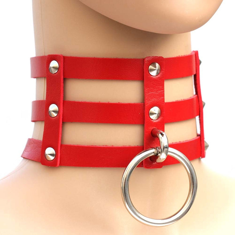 Harajuku Fashion Punk Gothic Rivets Collar Hand 3-rows Caged Leather Collar Necklace, (Dark Blue+Yellow+Green), (Magenta), (Dark Blue+Yellow+Dark Blue), Black, (Red+Green+Red), (Yellow), Coffee, (Purple), (Brown), 黑+红+黄, (Red+Dark Blue+Red), DHXQ, (Red...