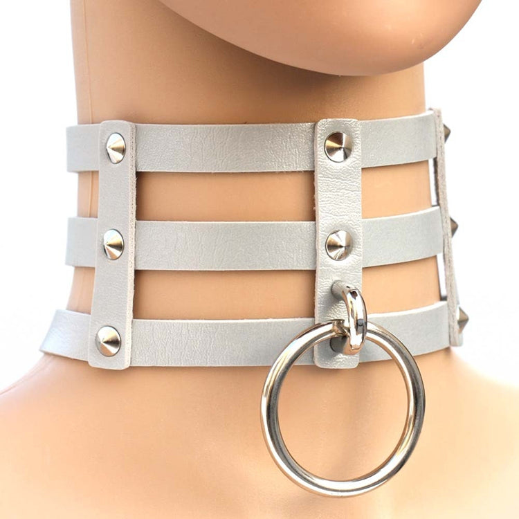 Harajuku Fashion Punk Gothic Rivets Collar Hand 3-rows Caged Leather Collar Necklace, (Dark Blue+Yellow+Green), (Magenta), (Dark Blue+Yellow+Dark Blue), Black, (Red+Green+Red), (Yellow), Coffee, (Purple), (Brown), 黑+红+黄, (Red+Dark Blue+Red), DHXQ, (Red...