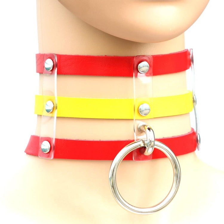 Harajuku Fashion Punk Gothic Rivets Collar Hand 3-rows Caged Leather Collar Necklace, (Dark Blue+Yellow+Green), (Magenta), (Dark Blue+Yellow+Dark Blue), Black, (Red+Green+Red), (Yellow), Coffee, (Purple), (Brown), 黑+红+黄, (Red+Dark Blue+Red), DHXQ, (Red...