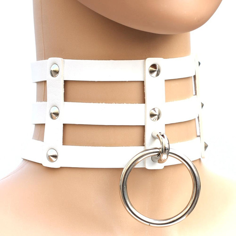 Harajuku Fashion Punk Gothic Rivets Collar Hand 3-rows Caged Leather Collar Necklace, (Dark Blue+Yellow+Green), (Magenta), (Dark Blue+Yellow+Dark Blue), Black, (Red+Green+Red), (Yellow), Coffee, (Purple), (Brown), 黑+红+黄, (Red+Dark Blue+Red), DHXQ, (Red...