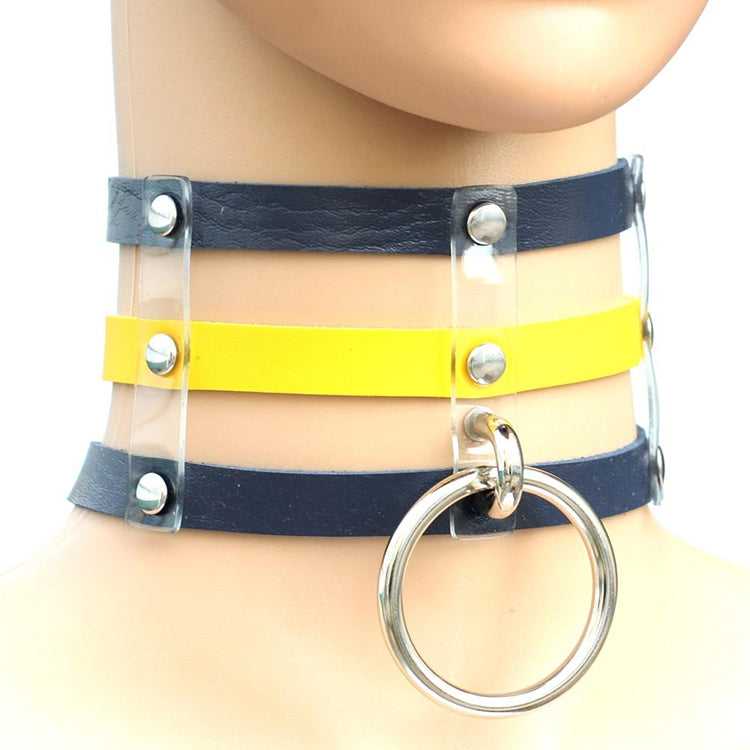Harajuku Fashion Punk Gothic Rivets Collar Hand 3-rows Caged Leather Collar Necklace, (Dark Blue+Yellow+Green), (Magenta), (Dark Blue+Yellow+Dark Blue), Black, (Red+Green+Red), (Yellow), Coffee, (Purple), (Brown), 黑+红+黄, (Red+Dark Blue+Red), DHXQ, (Red...