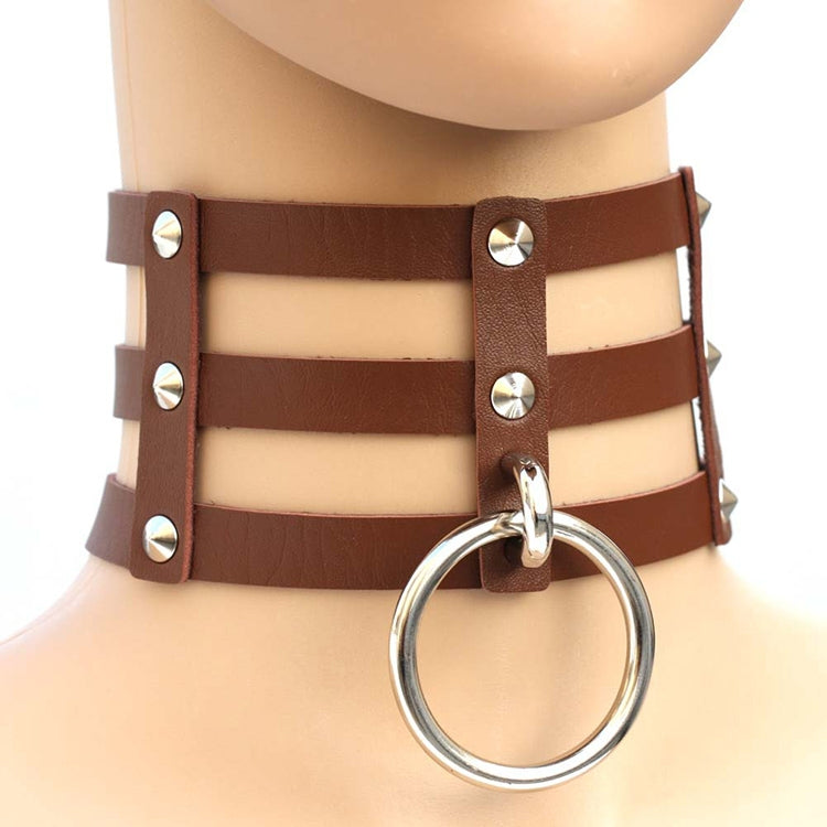 Harajuku Fashion Punk Gothic Rivets Collar Hand 3-rows Caged Leather Collar Necklace, (Dark Blue+Yellow+Green), (Magenta), (Dark Blue+Yellow+Dark Blue), Black, (Red+Green+Red), (Yellow), Coffee, (Purple), (Brown), 黑+红+黄, (Red+Dark Blue+Red), DHXQ, (Red...
