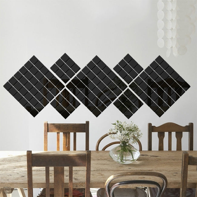 100 PCS Square Crystal Mosaic Mirror Acrylic Stereo Wall Stickers Creative Background Home Living Room Wall Sticker,Size:3*3cm, Size:3*3 Color:Black, Size:3*3 Color:Silver