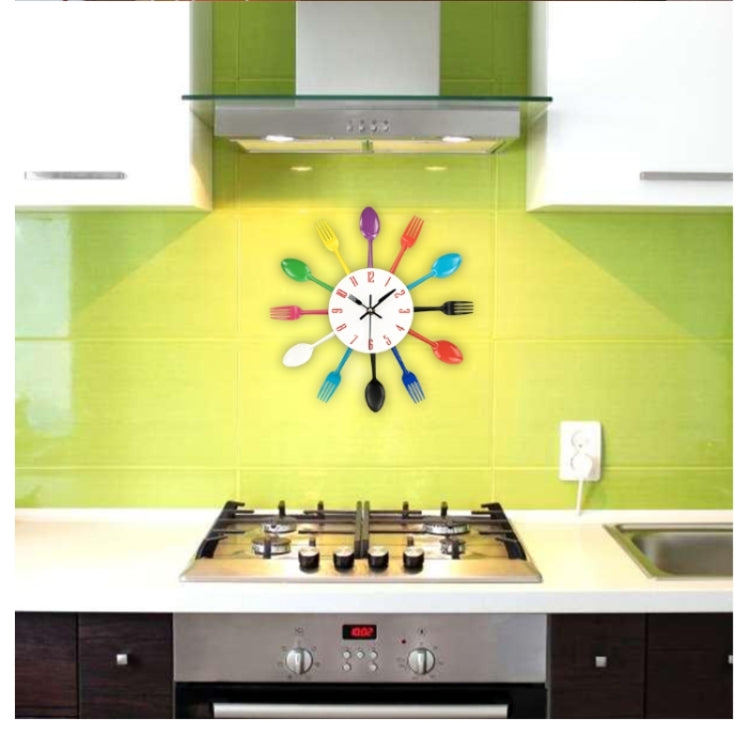 Cutlery Metal Kitchen Wall Clock Spoon Fork Creative Quartz Wall Mounted Clocks Modern Design Decorative Horloge, Silver, Silver