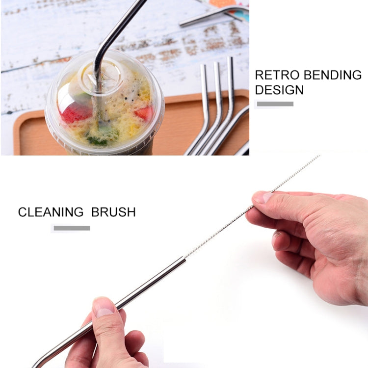 5pcs Reusable Stainless Steel Bent Drinking Straw + Cleaner Brush Set Kit,  215*6mm, 215*6mm (Bent)