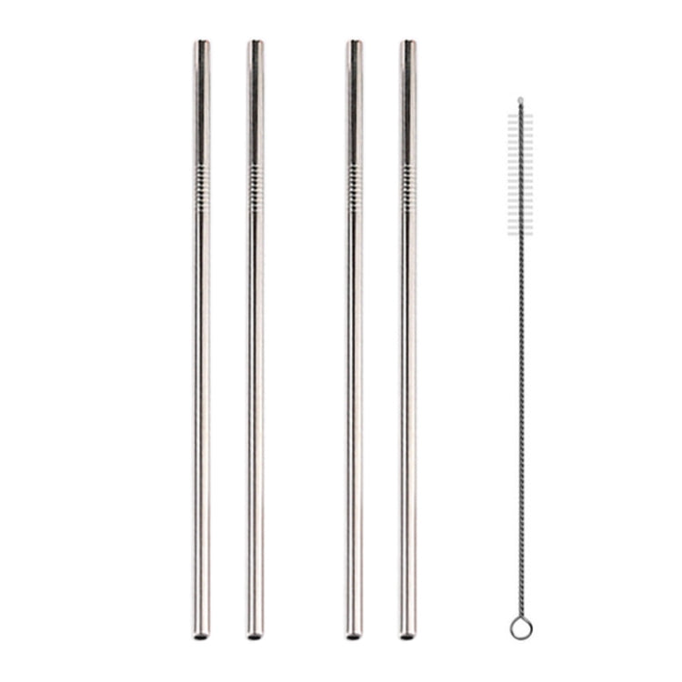 5pcs Reusable Stainless Steel Straight Drinking Straw + Cleaner Brush Set Kit,  215*6mm, 215*6mm (Straight)
