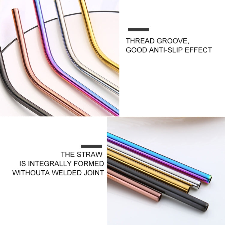 5pcs Reusable Stainless Steel Bent Drinking Straw + Cleaner Brush Set Kit,  266*6mm, 266*6mm (Bent)