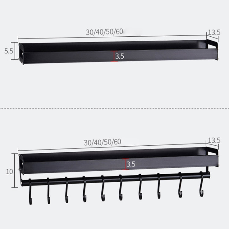 60cm 10 Hooks Kitchen Multi-function Wall Hanging Holder Seasoning Storage Rack, 60cm 10 Hooks(Black)