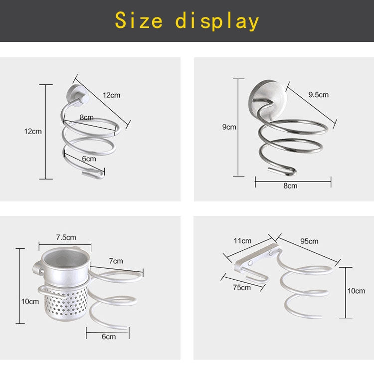 Hair Dryer Holder Wall Mount Hanging Rack Organizer Hook Spiral Bathroom Bracket, Simple Style