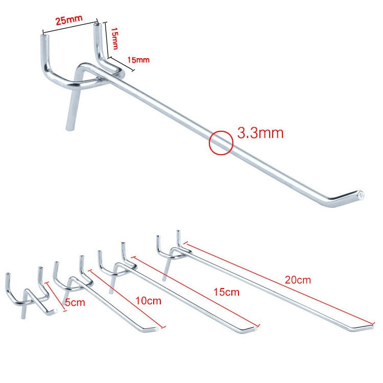 10pcs Supermarket Clothing Shop Pegboard Slat Wall Hook Shelf Hole Plate, Hole Pitch: 2.5cm, Length: 10cm, Wire Diameter: 3.3mm, Length: 10cm