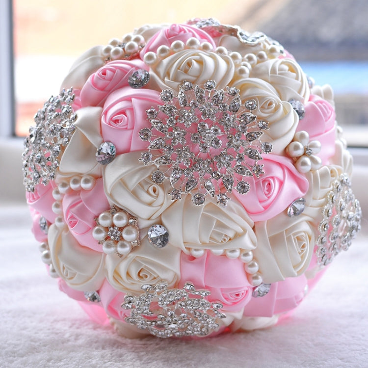 Wedding Holding Pearl Diamond Flowers Bridal Bouquet Accessories Bridesmaid Rhinestone Party Wedding Decoration Supplies, Diameter: 20cm, D453 Milk White + White, D453 Milk White, D453
