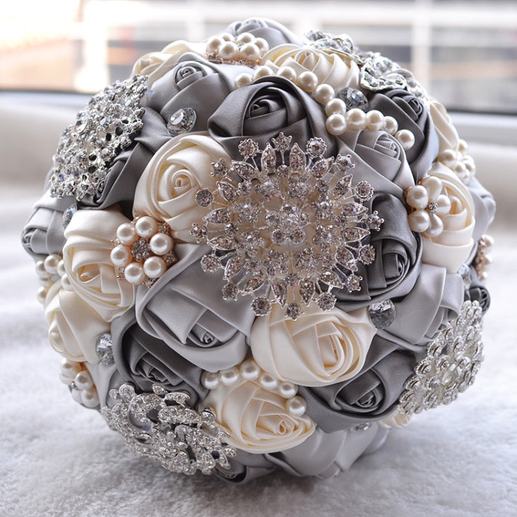 Wedding Holding Pearl Diamond Flowers Bridal Bouquet Accessories Bridesmaid Rhinestone Party Wedding Decoration Supplies, Diameter: 20cm, D453 Milk White + White, D453 Milk White, D453