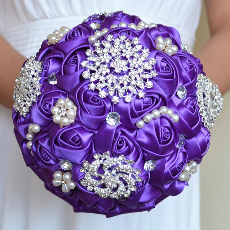 Wedding Holding Pearl Diamond Flowers Bridal Bouquet Accessories Bridesmaid Rhinestone Party Wedding Decoration Supplies, Diameter: 20cm, D453 Milk White + White, D453 Milk White, D453