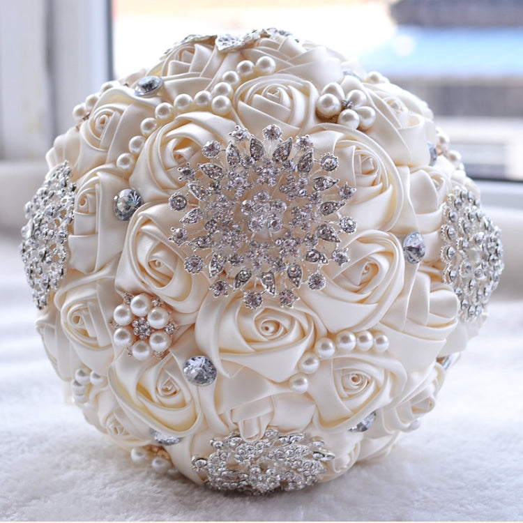 Wedding Holding Pearl Diamond Flowers Bridal Bouquet Accessories Bridesmaid Rhinestone Party Wedding Decoration Supplies, Diameter: 20cm, D453 Milk White + White, D453 Milk White, D453